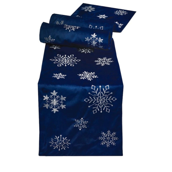 Other - Blue Velvet With Silver Snowflakes Table Runner